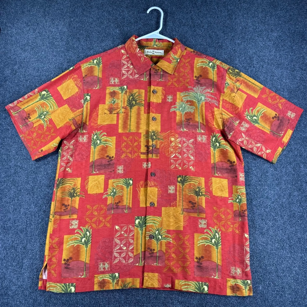 Tommy Bahama Button Shirt Mens M Medium Red Silk Palm Tree Tropical Camp Aloha - Picture 4 of 14